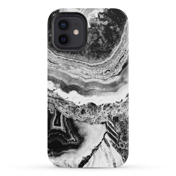 iPhone 12 mini StrongFit Black and white geode marble art by Oana 