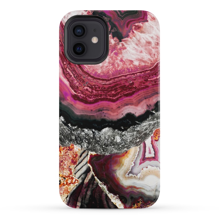 iPhone 12 mini StrongFit Vibrant pink gold agate geode stones by Oana 