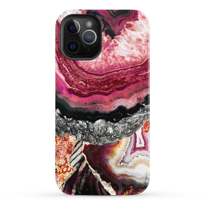 iPhone 12 Pro StrongFit Vibrant pink gold agate geode stones by Oana 