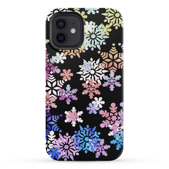 iPhone 12 mini StrongFit Rainbow colourful snowflakes Christmas pattern by Oana 