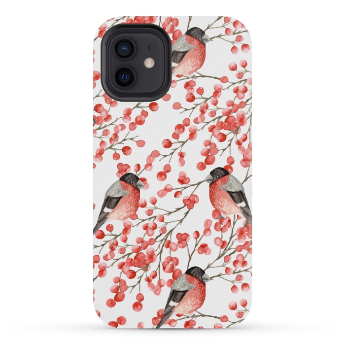 iPhone 12 mini StrongFit Bullfinch and berries by Julia Badeeva