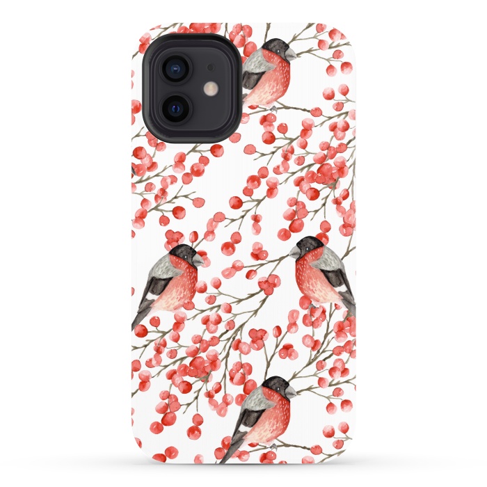 iPhone 12 StrongFit Bullfinch and berries by Julia Badeeva