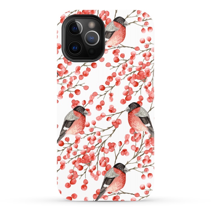 iPhone 12 Pro StrongFit Bullfinch and berries by Julia Badeeva