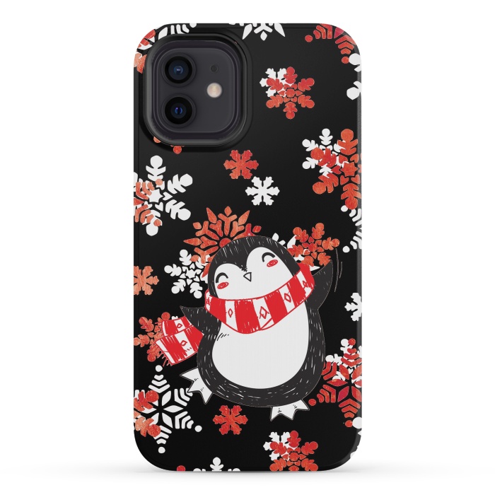 iPhone 12 mini StrongFit Cute penguin and winter snowflakes Jolly Christmas illustration by Oana 