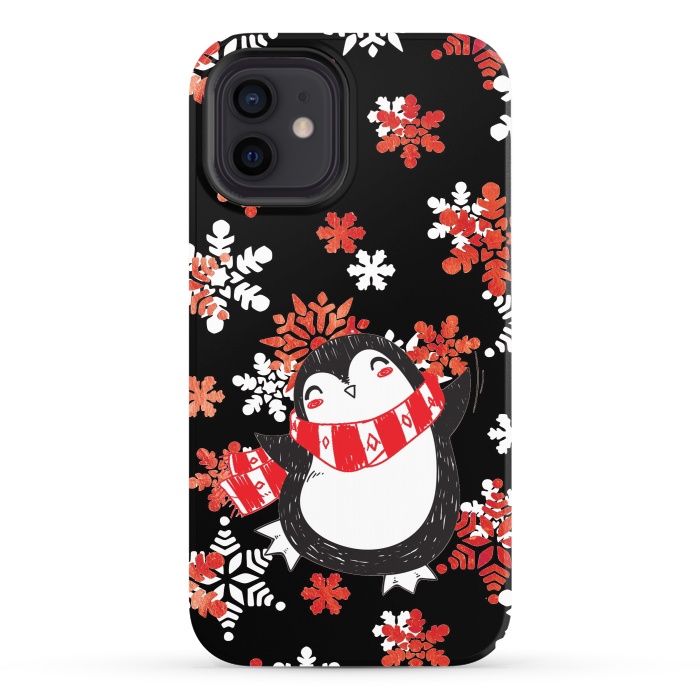 iPhone 12 StrongFit Cute penguin and winter snowflakes Jolly Christmas illustration by Oana 