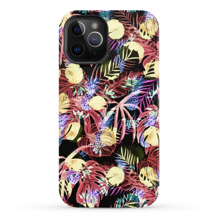iPhone 12 Pro StrongFit Colourful painted tropical leaves and pineapples by Oana 