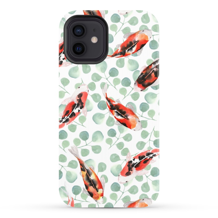 iPhone 12 StrongFit Koi fish. White pattern by Julia Badeeva