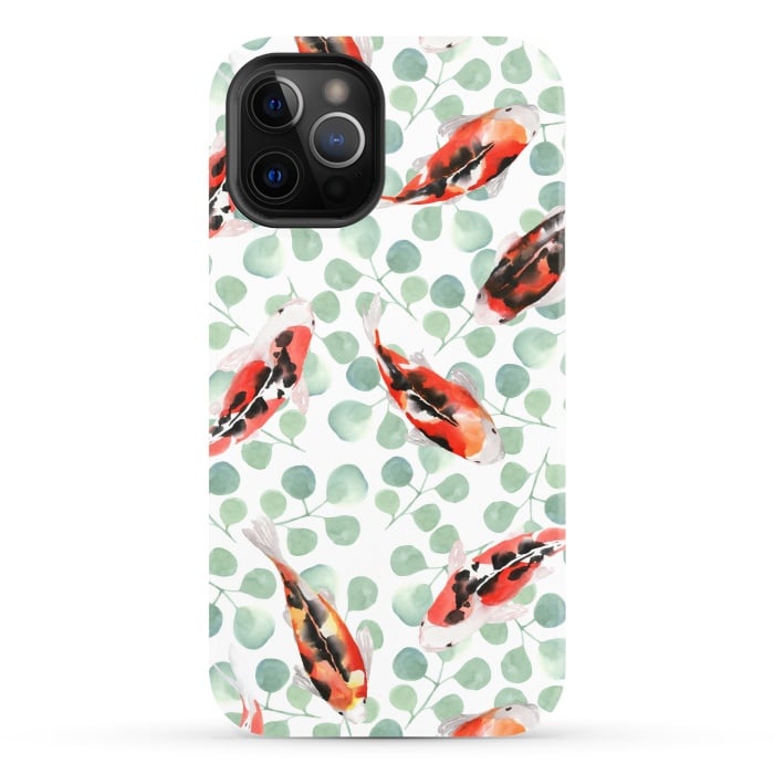 iPhone 12 Pro StrongFit Koi fish. White pattern by Julia Badeeva