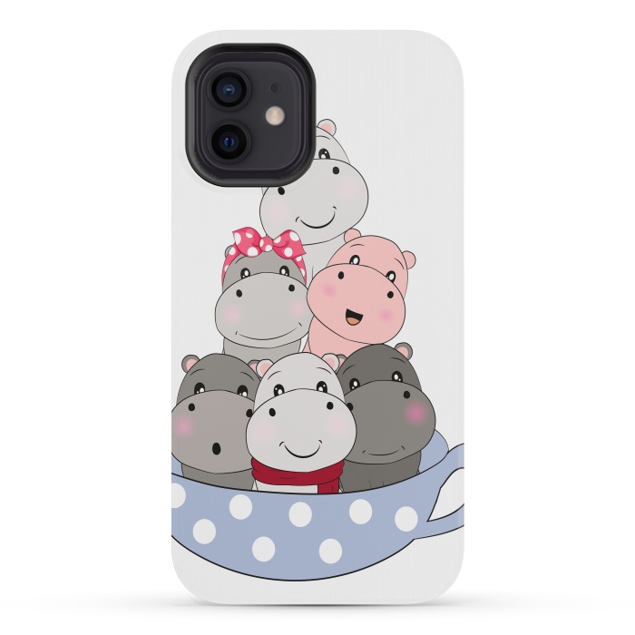 iPhone 12 mini StrongFit cute hippos by haroulita