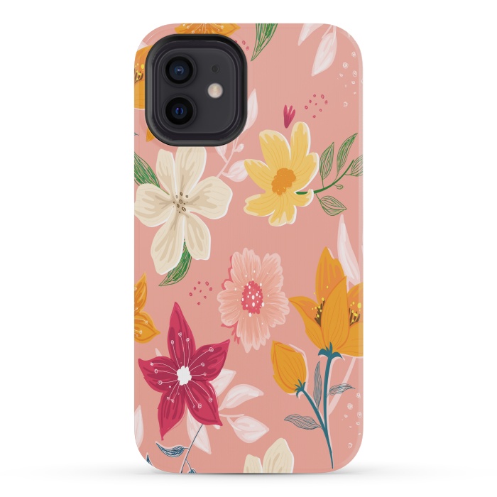 iPhone 12 mini StrongFit peach floral print by MALLIKA
