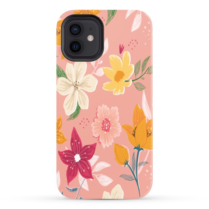 iPhone 12 StrongFit peach floral print by MALLIKA