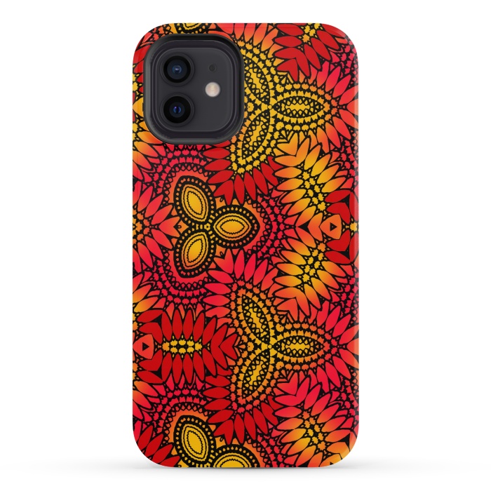 iPhone 12 StrongFit Mandala style red and yellow decorative design by Josie