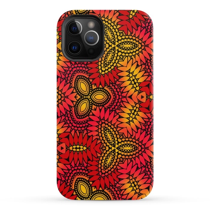 iPhone 12 Pro StrongFit Mandala style red and yellow decorative design by Josie