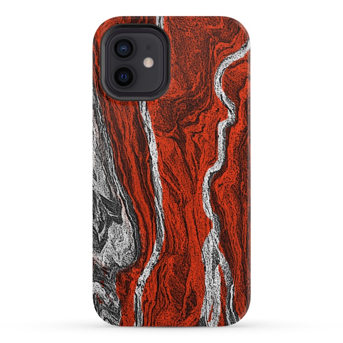 iPhone 12 mini StrongFit Red and white marble texture design by Josie