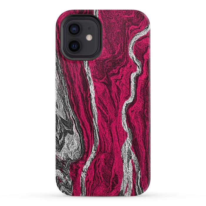 iPhone 12 mini StrongFit Pink and white marble textured design by Josie