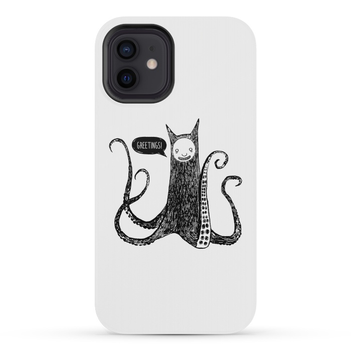 iPhone 12 mini StrongFit Greetings from the kraken cat by Laura Nagel
