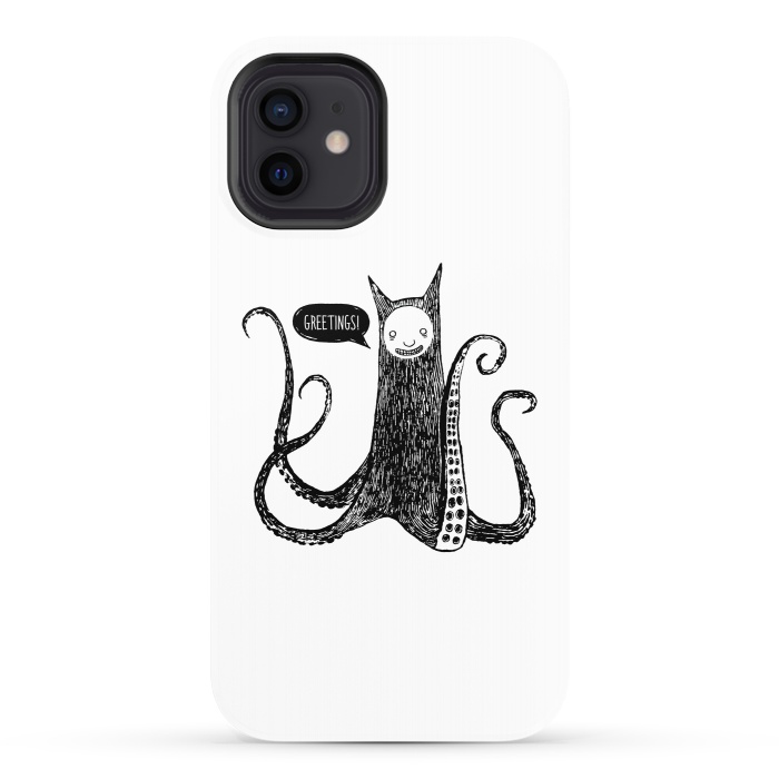 iPhone 12 StrongFit Greetings from the kraken cat by Laura Nagel
