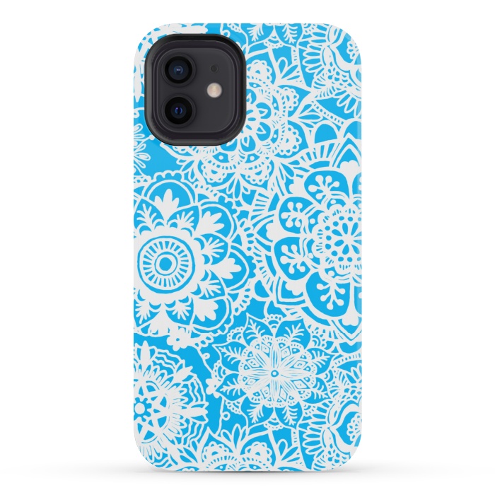 iPhone 12 mini StrongFit Blue and White Mandala Pattern by Julie Erin Designs