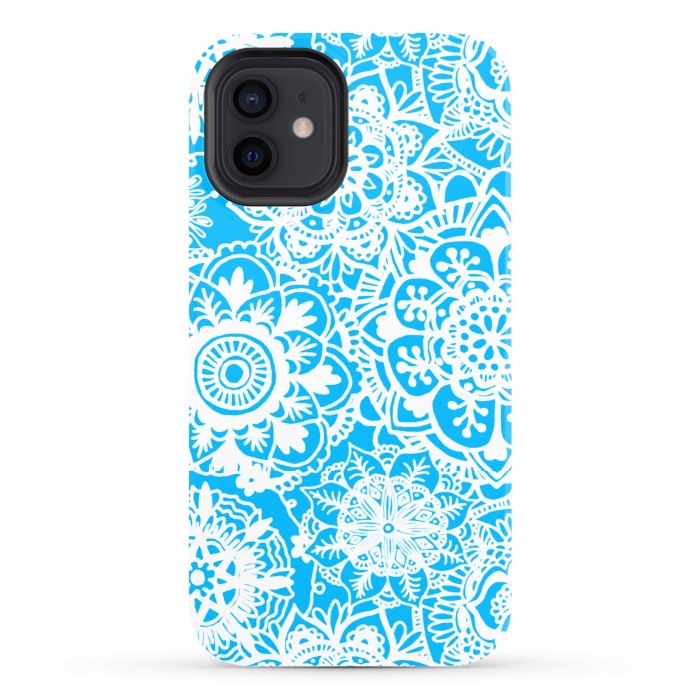 iPhone 12 StrongFit Blue and White Mandala Pattern by Julie Erin Designs