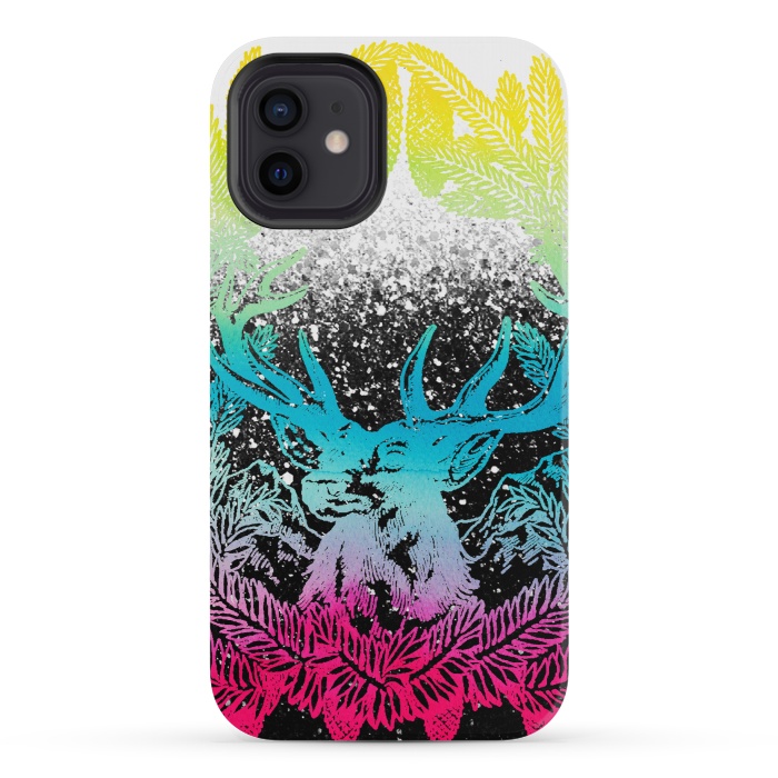 iPhone 12 mini StrongFit Gradient reindeer and pine leaves illustration by Oana 