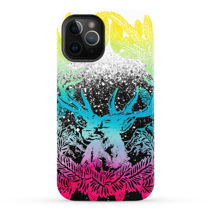 iPhone 12 Pro StrongFit Gradient reindeer and pine leaves illustration by Oana 