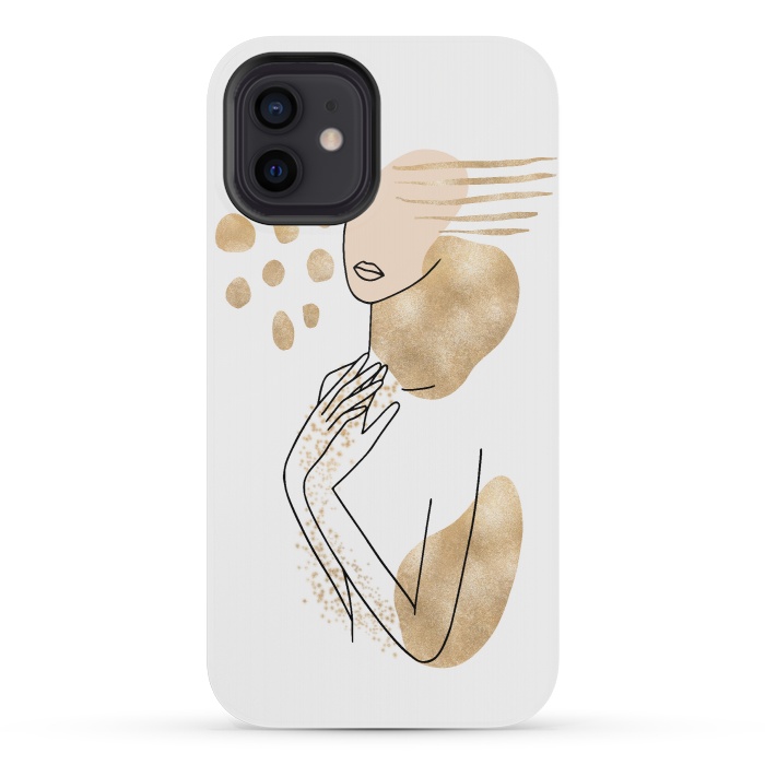iPhone 12 mini StrongFit Modern Lineart Girl With Gold Shapes by DaDo ART