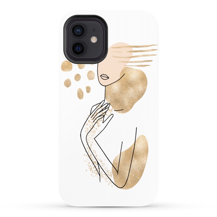 iPhone 12 StrongFit Modern Lineart Girl With Gold Shapes by DaDo ART
