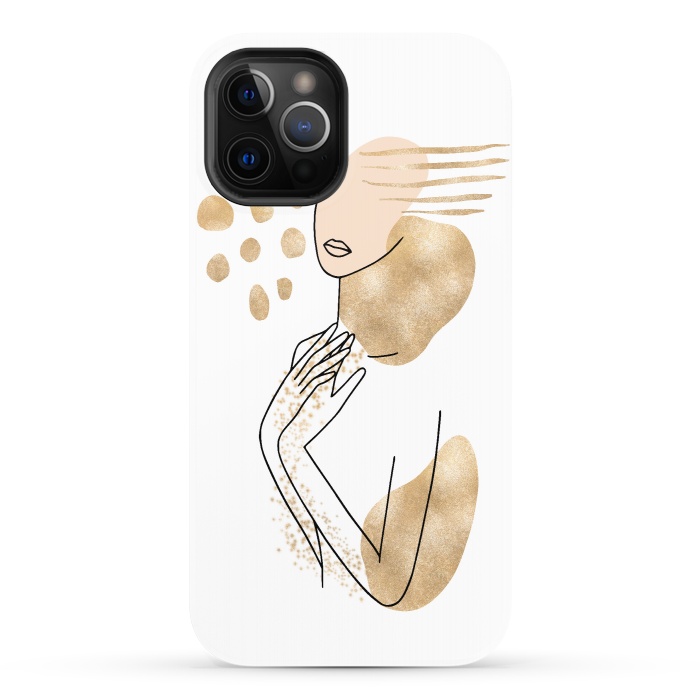 iPhone 12 Pro StrongFit Modern Lineart Girl With Gold Shapes by DaDo ART
