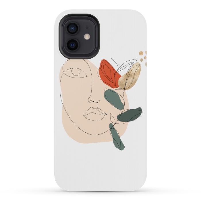 iPhone 12 mini StrongFit Lineart Face Floral  by DaDo ART