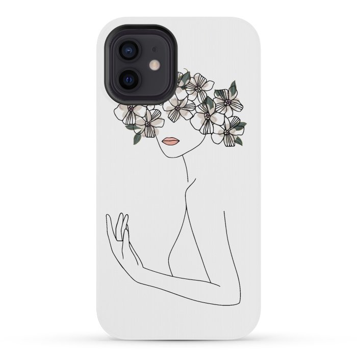 iPhone 12 mini StrongFit Lineart - Nymph Girl Floral by DaDo ART
