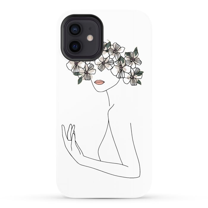 iPhone 12 StrongFit Lineart - Nymph Girl Floral by DaDo ART