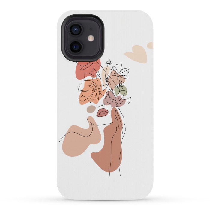 iPhone 12 mini StrongFit Lineart Girl With Flowers by DaDo ART