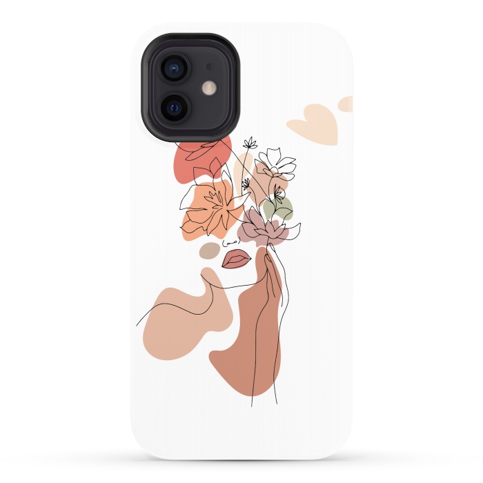 iPhone 12 StrongFit Lineart Girl With Flowers by DaDo ART