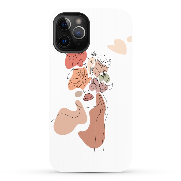 iPhone 12 Pro StrongFit Lineart Girl With Flowers by DaDo ART