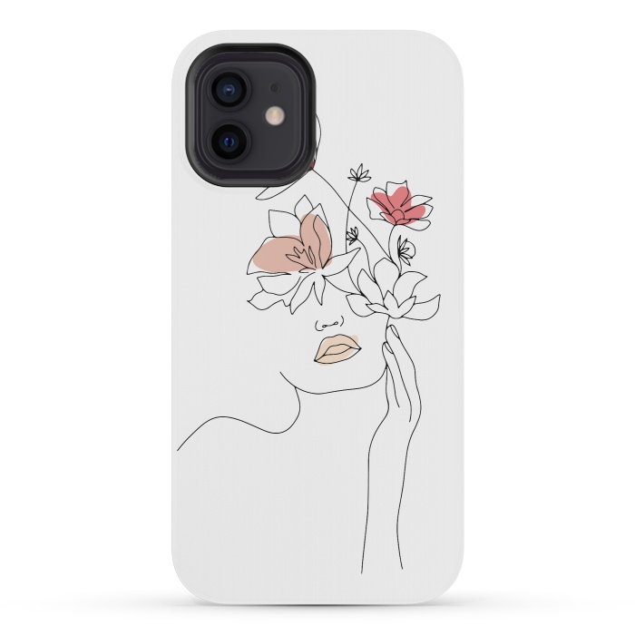 iPhone 12 mini StrongFit Lineart Girl Flowers by DaDo ART