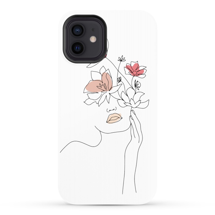 iPhone 12 StrongFit Lineart Girl Flowers by DaDo ART