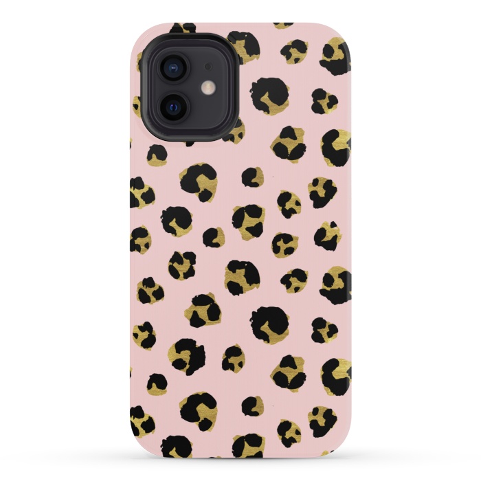 iPhone 12 mini StrongFit Pink and gold leopard by Julia Badeeva