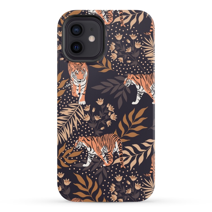 iPhone 12 mini StrongFit Tigers. Purple pattern by Julia Badeeva