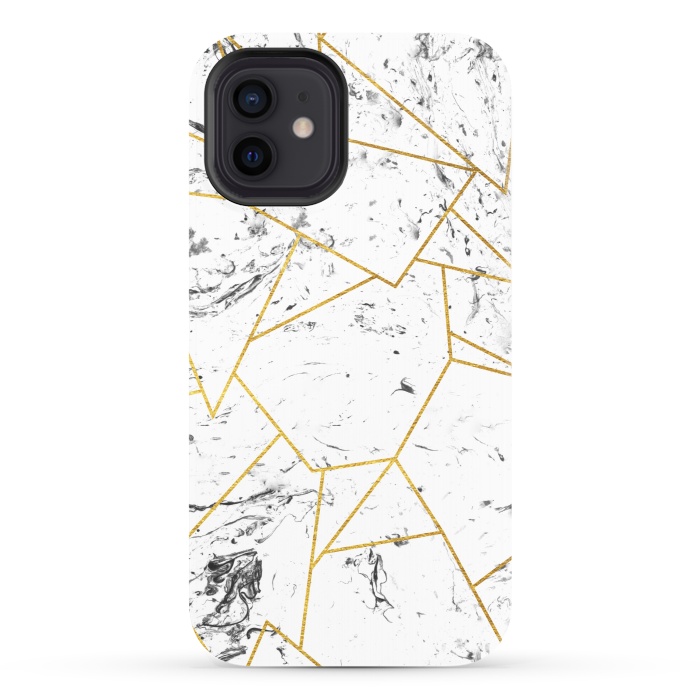 iPhone 12 StrongFit White marble and gold frame by Julia Badeeva