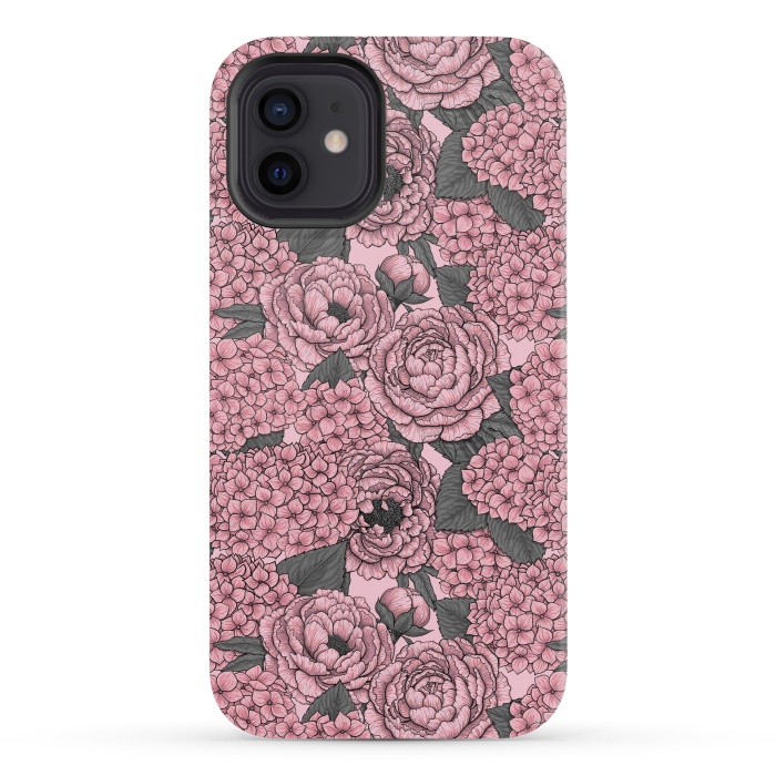 iPhone 12 mini StrongFit Peony and hydrangea in pink by Katerina Kirilova