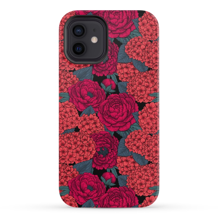iPhone 12 mini StrongFit Peony and hydrangea in red by Katerina Kirilova