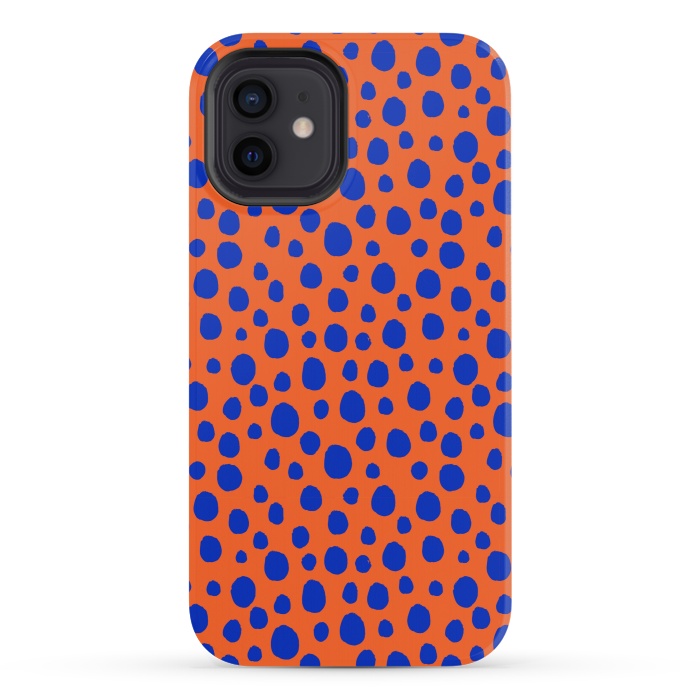 iPhone 12 mini StrongFit blue orange animal print by MALLIKA