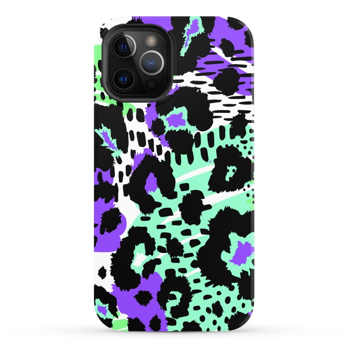 iPhone 12 Pro StrongFit PURPLE TEAL ANIMAL PRINT by haroulita