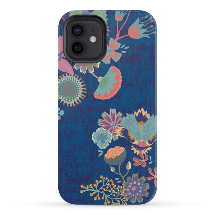 iPhone 12 mini StrongFit Blue chinz florals by Nina Leth