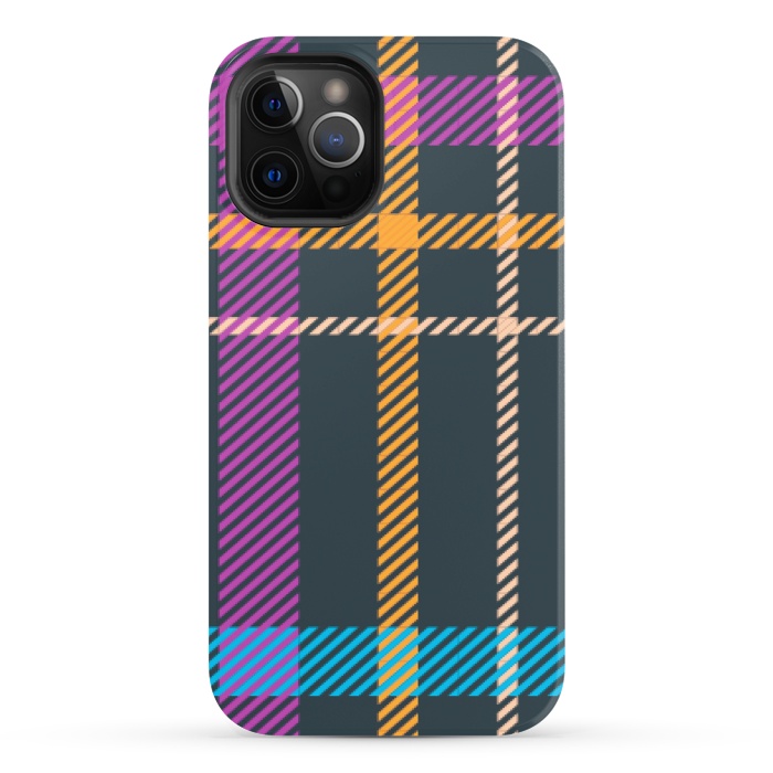 iPhone 12 Pro StrongFit tartan black orange purple by haroulita