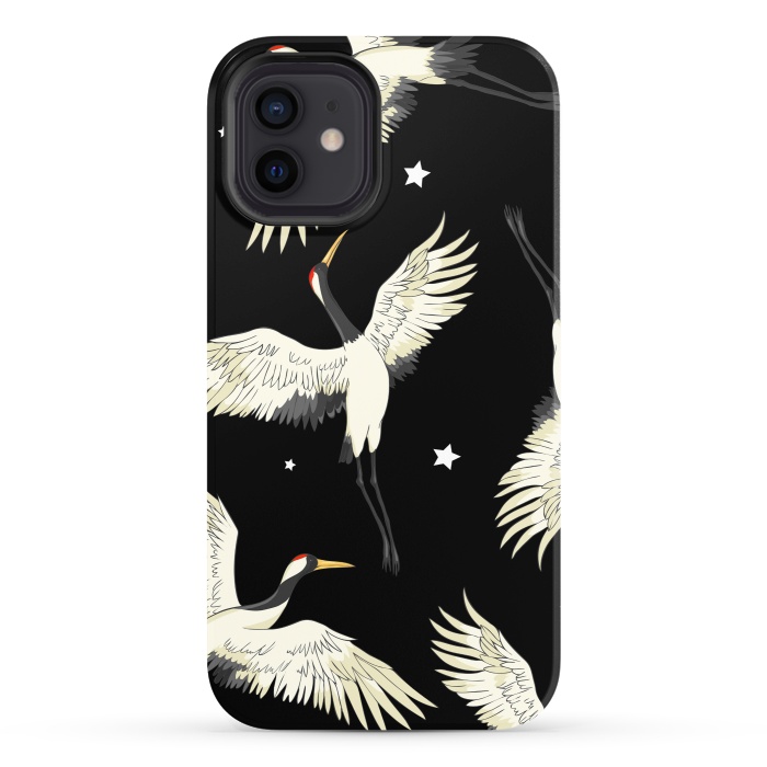 iPhone 12 StrongFit black white birds by haroulita