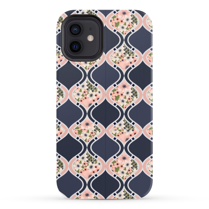 iPhone 12 StrongFit blue peach floral print by MALLIKA