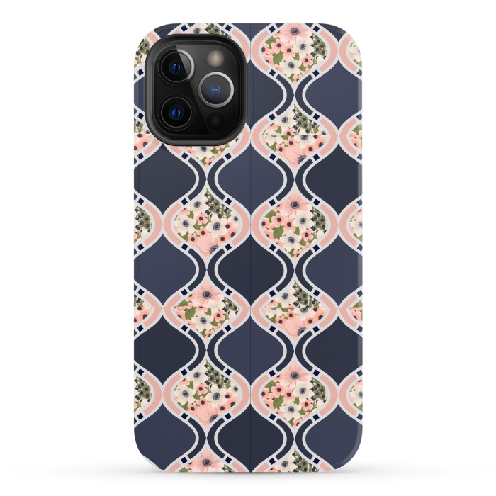 iPhone 12 Pro StrongFit blue peach floral print by MALLIKA