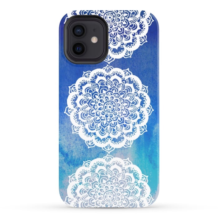 iPhone 12 StrongFit Intricate Mandala on Watercolor Blue por Tangerine-Tane