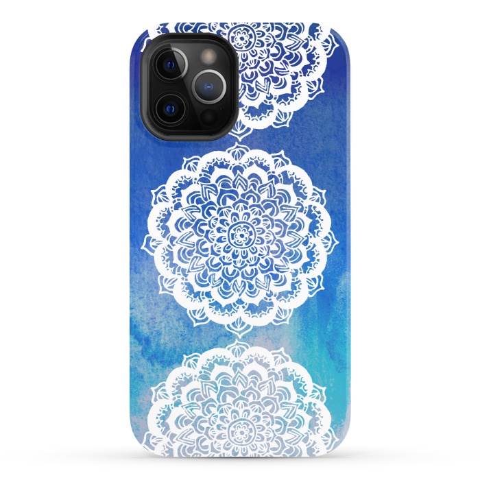 iPhone 12 Pro StrongFit Intricate Mandala on Watercolor Blue by Tangerine-Tane